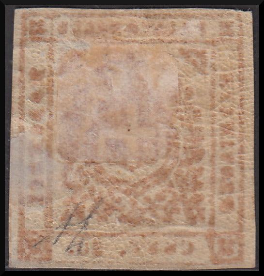 1859 - Scudo di Savoia sormontato da corona reale, c.80 arancio bruno stampa difettosa (18a) nuovo con gomma originale.