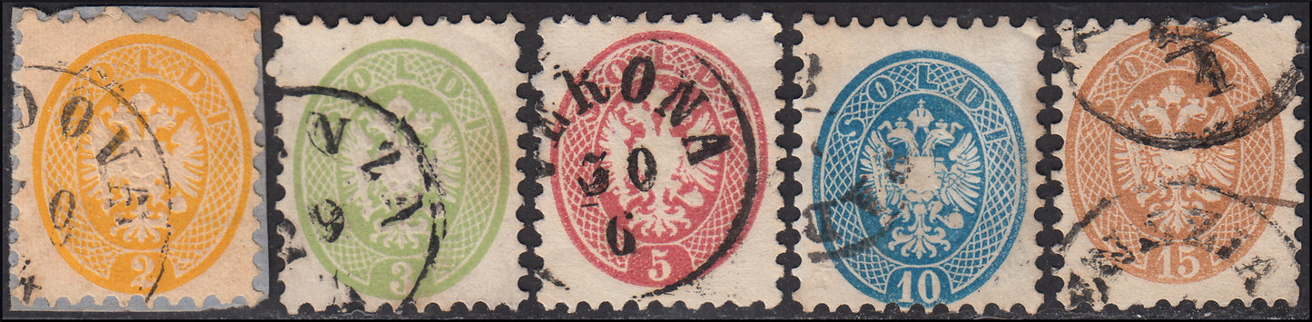 Lombardo Veneto, 5th issue, complete series of 5 values ​​used (41/45)