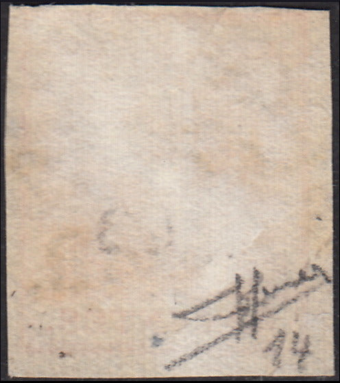 Lombardo Veneto, I emissione, c. 15 rosso vermiglio I tipo carta costolata, usato (14)