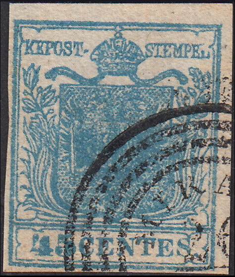 Lombardo Veneto, I emissione, c. 45 azzurro I tipo carta costolata, usato (17)