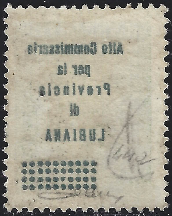 Lub12 - 1941 - Italian occupation of Ljubljana, 1d. green yellow upside down overprint + decal