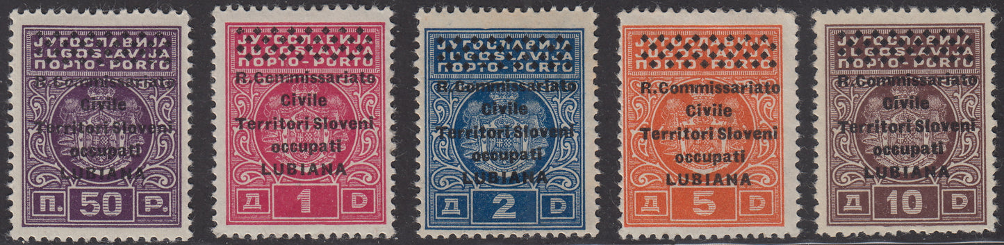 1941 - Italian occupation of Ljubljana, tax postage second series of 5 stamps complete with new original rubber (6/10)