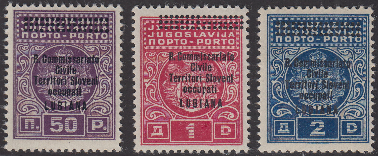 1941 - Occupazione Italiana della Lubiana, Segnatasse terza serie di 3 valori completa nuova gomma originale (11/13)