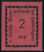 MER6 - 1918 - I emissione, 2 heller rosa esemplare con decalco, nuovo con gomma (1d).