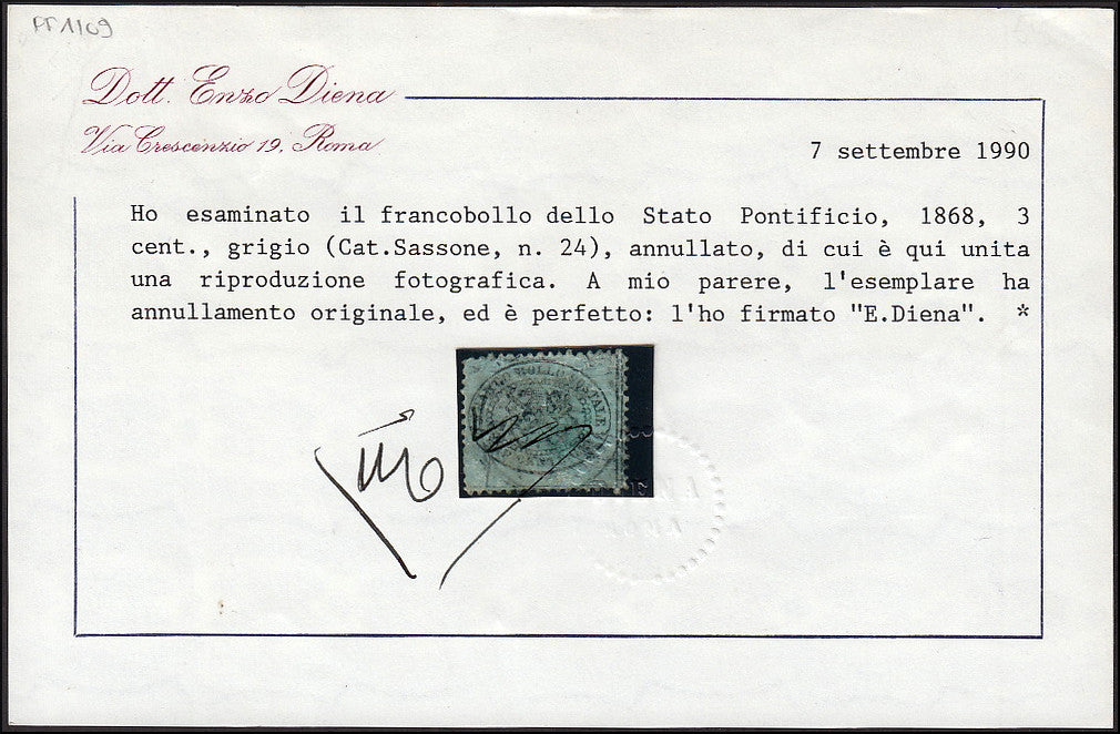 III issue c. 3 gray on glossy paper from a sheet of 64 copies, used with circular cancellation (24)