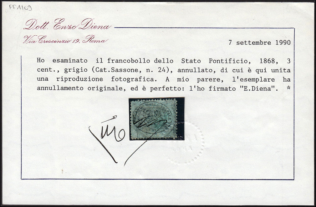 III emissione c. 3 grigio su carta lucida da foglio di 64 esemplari, usato con annullo circolare (24)