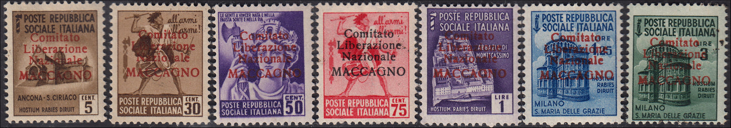 PP1180 - Maccagno, complete set of 8 overprinted values ​​"Comitato / Liberazione / Nazionale / MACCAGNO" (1/8)