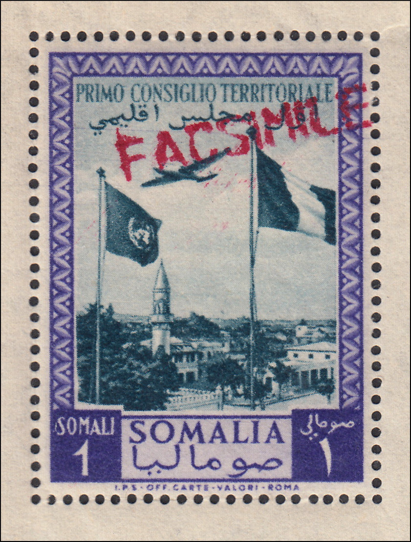 SOMALIA AFIS - Leaflet issued for the 1st territorial council, with ordinary post stamps no. 12 and 13 and Air Mail no. 12 and 13 