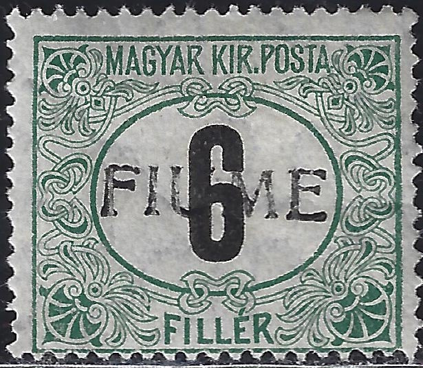 Segnatasse d'Ungheria 6 filler cifre nere, filigrana "C" soprastampa FIUME del IV tipo (C1/IV) nuovo
