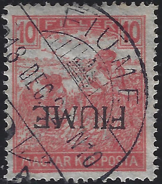 Stamp of Hungary from the Reapers series, 10 red filler with upside down RIVER overprint (8) used