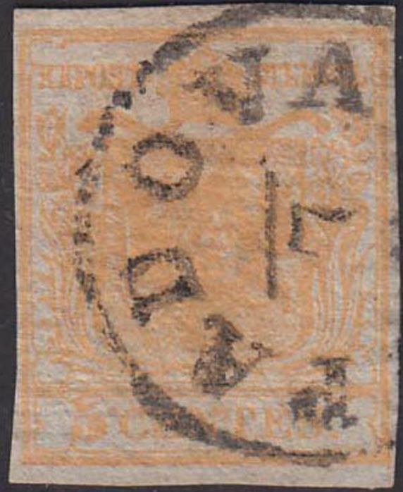 I issue, c. 5 ocher yellow with reversed counterprint, used (13)