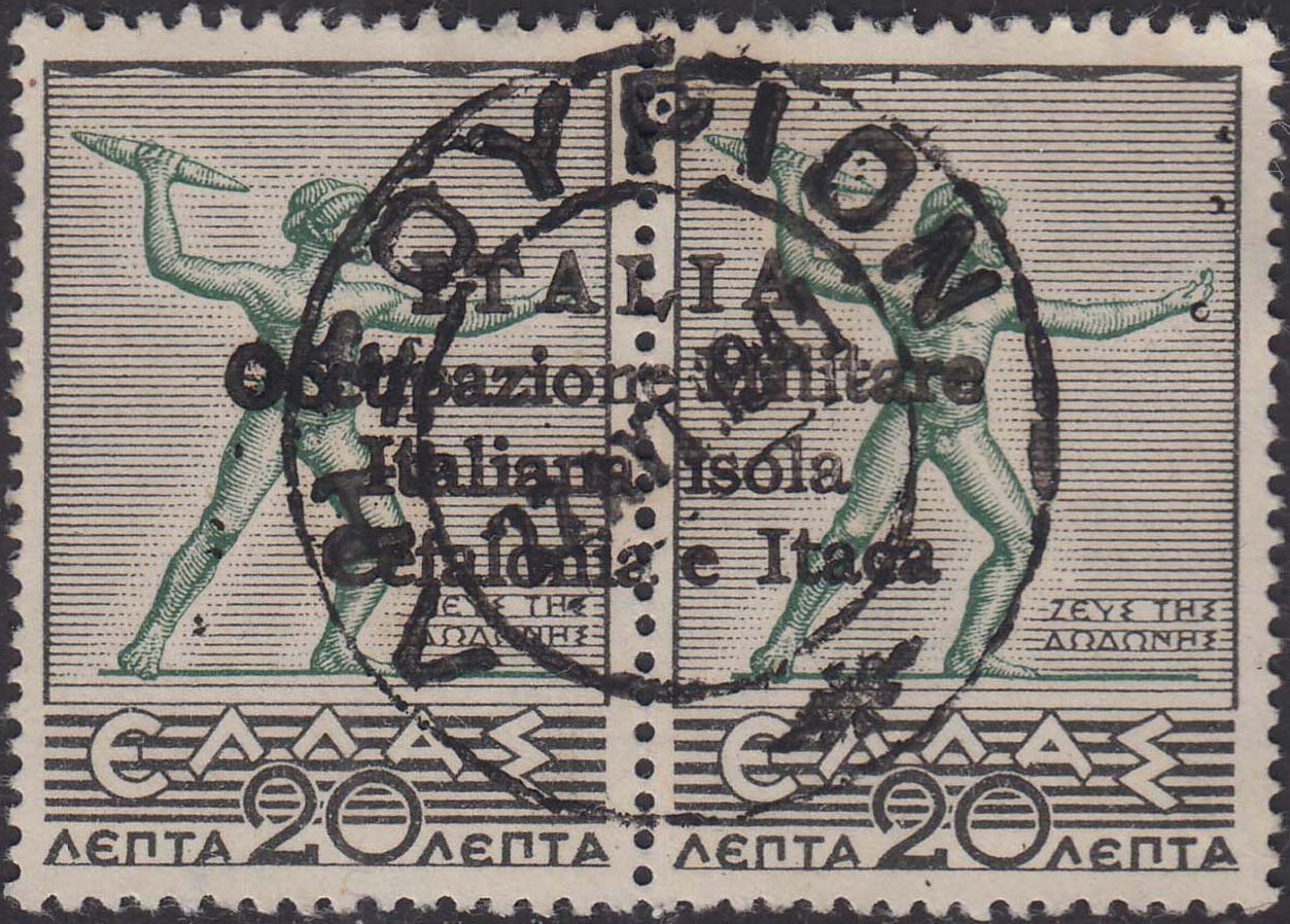 PP4008 - Greek stamp from the Mythological series, 20 + 20 Lepta with hand overprint by Argostoli (58) used