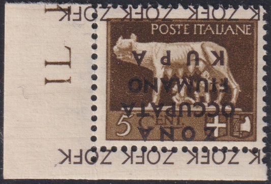 PP802 - 1941 - Imperiale c. 5 brown overprinted "ZONA / OCCUPIED / FIUMANO / KUPA" new intact rubber (15)