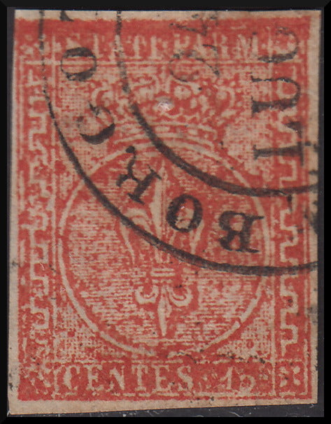 Occasion - Duchy of Parma II issue c. 15 used vermilion BORGOTARO (7)