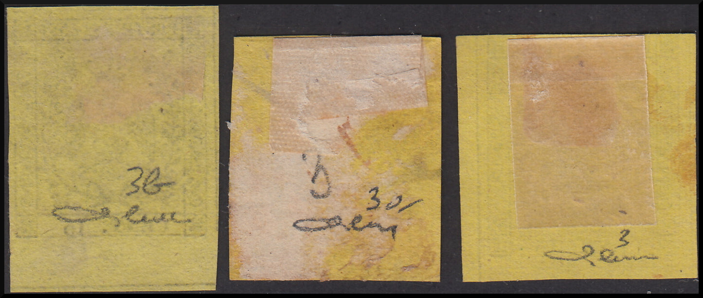 Emisión sin punto después de la figura, c. 15 amarillo, amarillo brillante, amarillo claro usado (3, 3a, 3b)