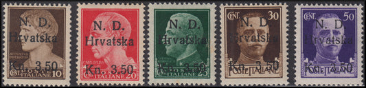PPP315 - Croatian Occupation, Šibenik issue 5 new values ​​with intact rubber (1/5)