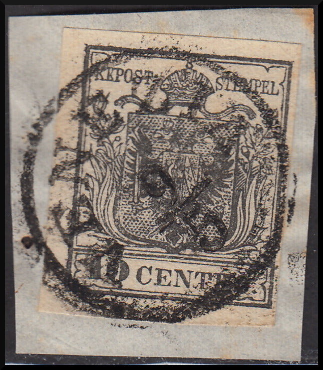 Lombard Veneto I issue, c. 10 black handmade paper used on fragment (2)