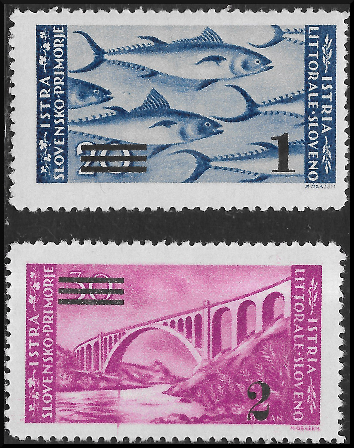 Bilingual issue, fish from the previous issue overprinted, cpl series. of 2 new copies (61, 62)