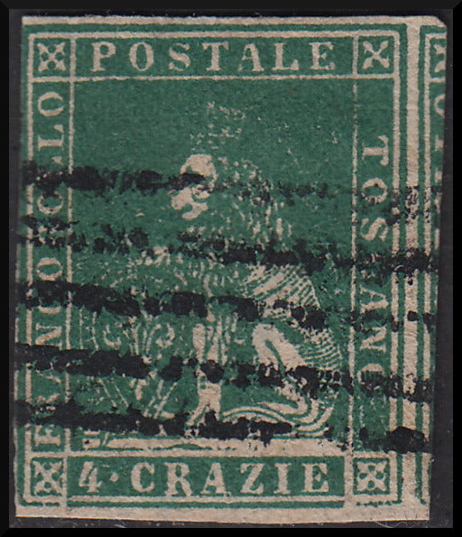 PPP441 - 1851 Leone di Marzocco, 4 dark yellow green crazie on white paper and watermark wavy lines (14)