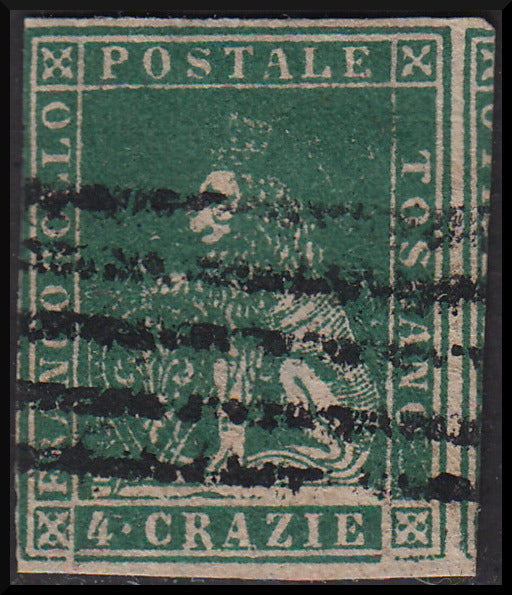 PPP441 - 1851 Leone di Marzocco, 4 crazie verde giallo scuro su carta bianca e filigrana linee ondulate (14)