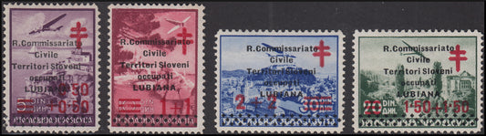 1941 - Occupazione Italiana della Lubiana, francobolli di Croce Rossa soprastampati R. Commissariato, nuovi integri (35/38)