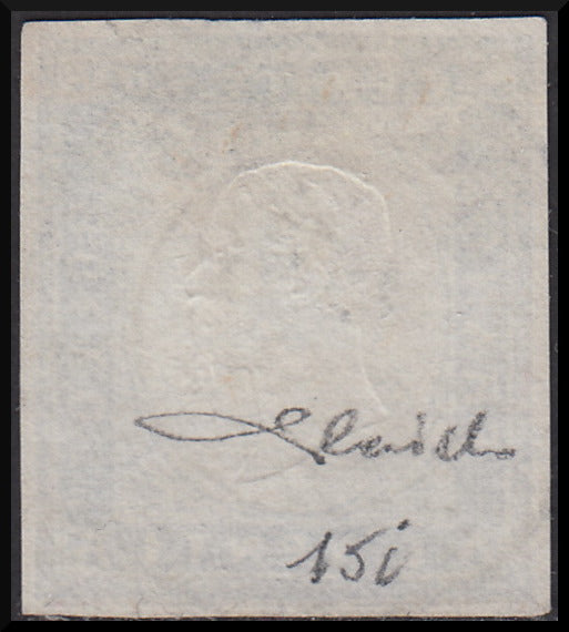 1855 - Sardegna IV emissione c. 20 celeste oltremare scurissimo (15i) usato.