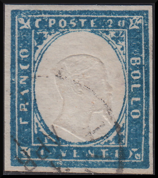 1861 - Sardinia IV issue c. 20 cobalt II plate (15De) used