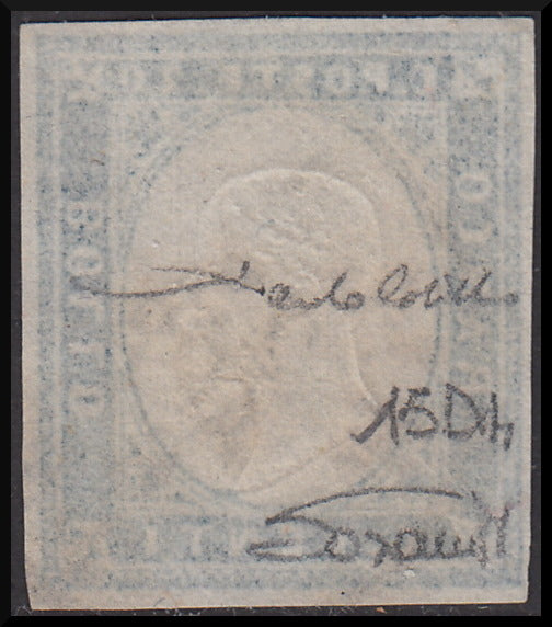 1861 - Sardinia IV issue c. 20 light cobalt II plate (15Dh) used