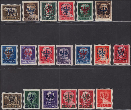 German occupation of Ljubljana, complete set overprinted with new double-headed eagle (1/19)