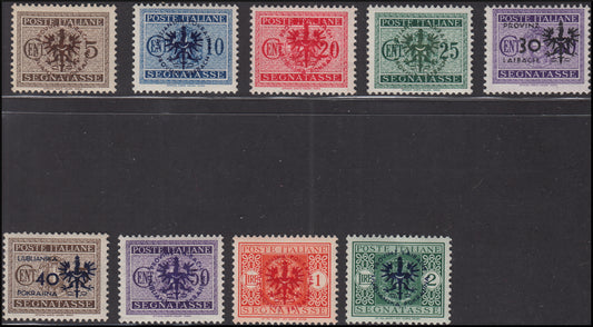 Tax postmarks of the Kingdom of Italy overprinted in German and Slovenian and imperial eagle, new (1/9)