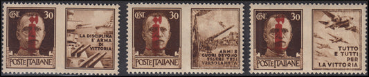 RSI War Propaganda, three new values ​​with red-brown overprint instead of red (29/31D)