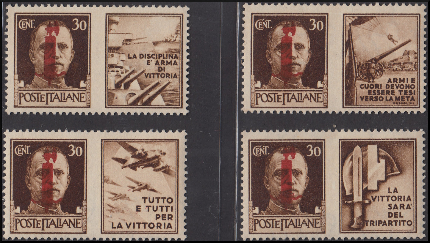 RSI War Propaganda, four new values ​​with red-brown overprint instead of red (29/32D)