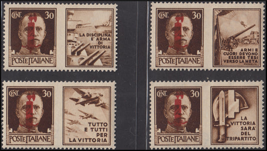 RSI War Propaganda, four new values ​​with red-brown overprint instead of red (29/32D)