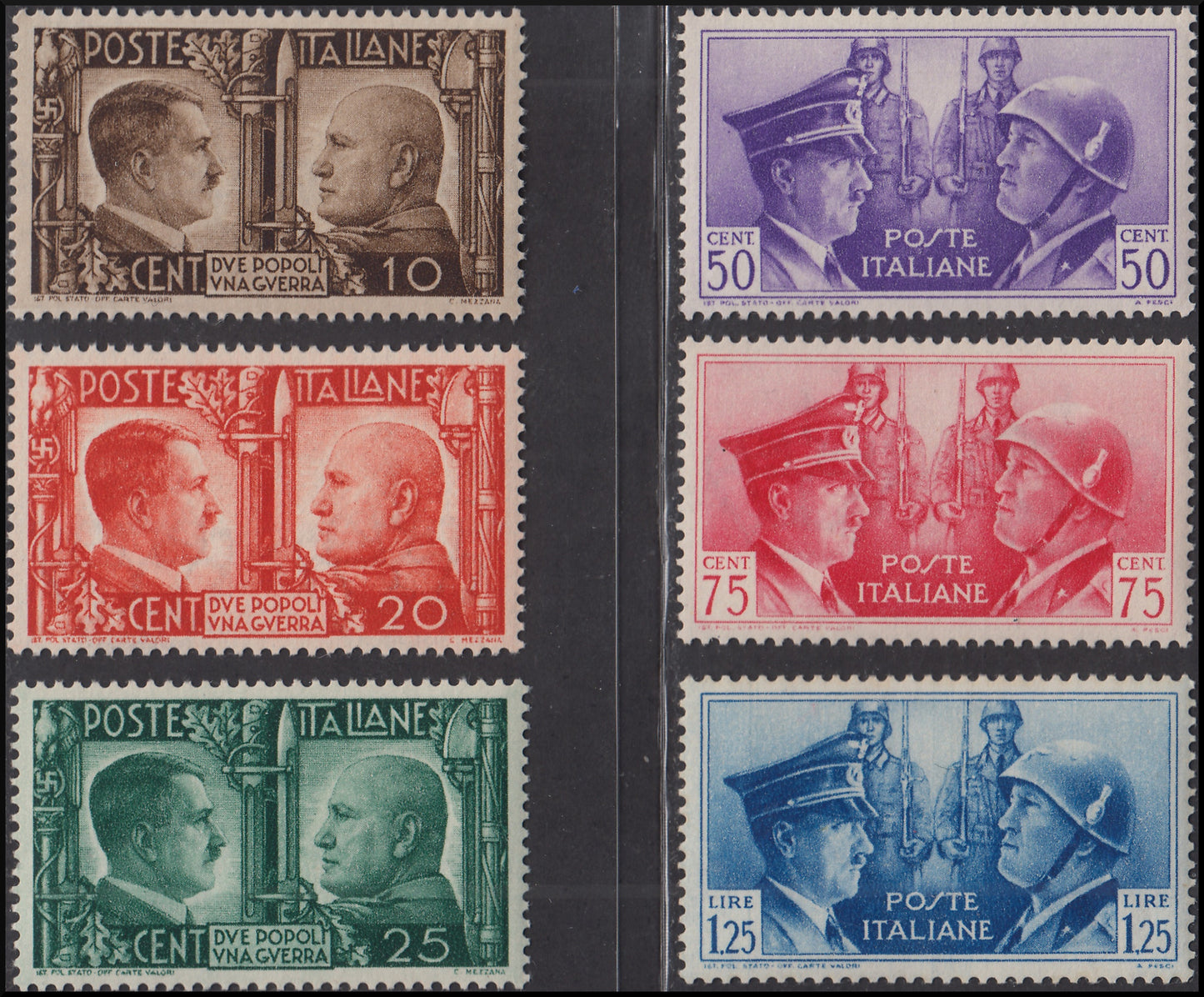 Vittorio Emanuele III 1941 Asse, serie completa di sei valori + i tre non emessi nuova (452/457+457A,B,C)