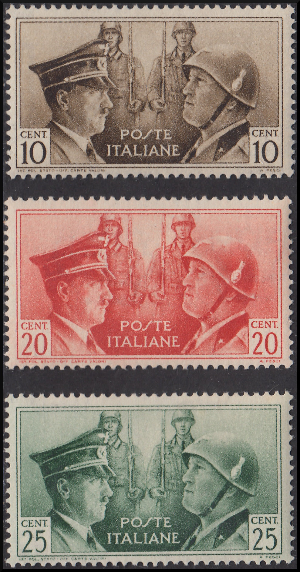 Vittorio Emanuele III 1941 Asse, serie completa di sei valori + i tre non emessi nuova (452/457+457A,B,C)