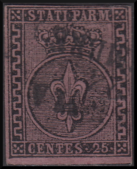 PPP986 - 1852 - Duchy of Parma c. 25 used violet with original cancellation (4) two large frets