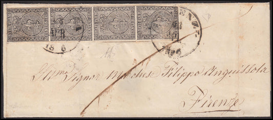 I issue c. 10 white strip of four copies of which the second with large Greek on letter PARMA-Florence 21/4/56 (2+2a+2+2)