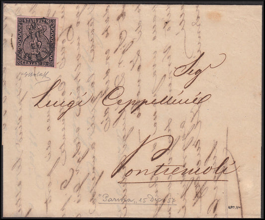 I issue c. 15 pink isolated on letter from PARMA to Pontremoli (3).