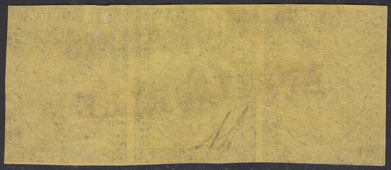 1852 - I emissione c. 5 giallo striscia orizzontale di tre esemplari usata (1)