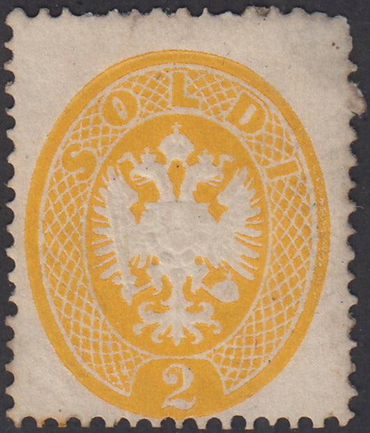 1863 - Lombardo Veneto, IV emissione s.5 giallo nuovo con gomma originale (36)