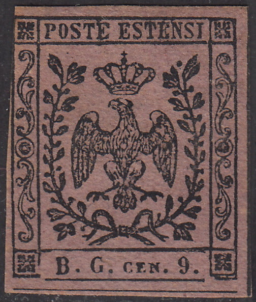 1853 - Ducato di Modena giornali, B.G.cen.9 violetto grigio nuovo con gomma (2)