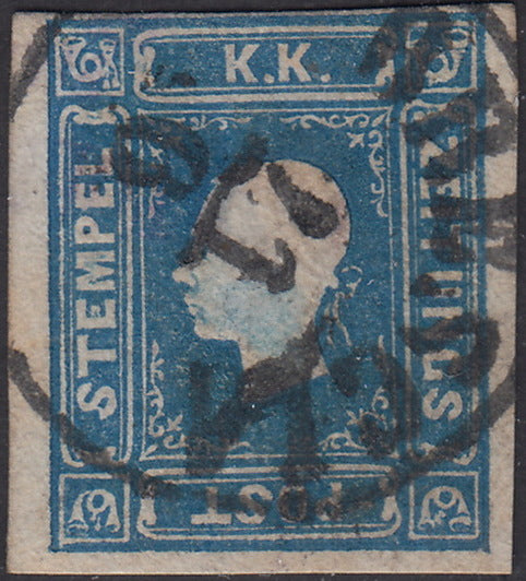 1858 - Lombardo Veneto, francobolli per giornali II emissione effigie del I tipo (s. 1,05) azzurro vivo usato (8a)
