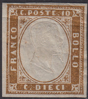 1861 - Sardinia IV issue c. 10 olive brown II plate edition 1861 new with gum (14Cl)