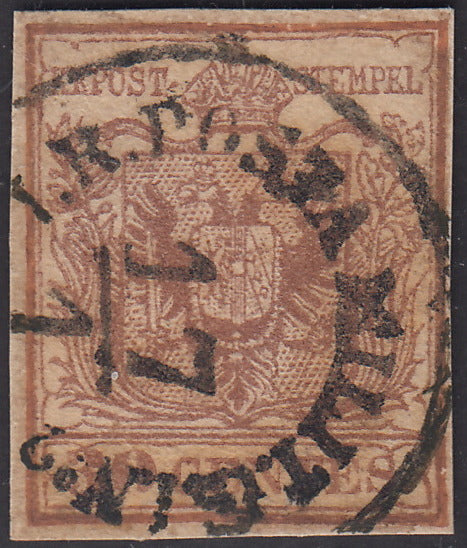 1854 - Edición de Lombardo Veneto I, c. 30 papel de máquina tipo II marrón rojizo