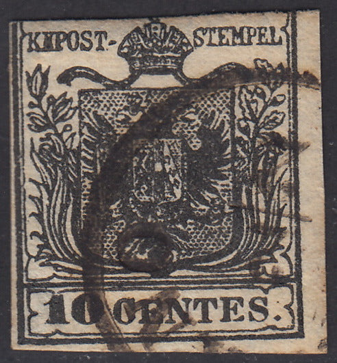 1850 - Lombardo Veneto I issue, c. 10 intense black handmade paper used (2d)