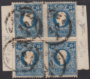 1858 - Lombardo Veneto, II issue s.15 light blue, block of four used (27)