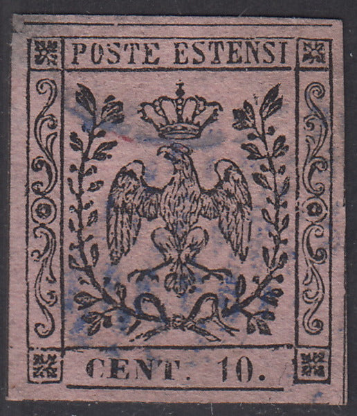 1852 - Ducato di Modena emissione con punto dopo la cifra, c. 10 rosa usato (9)