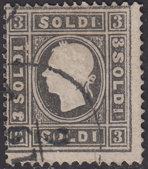 1859 - Lombardo Veneto, s. 3 grigio II emissione II tipo, usato (29b)