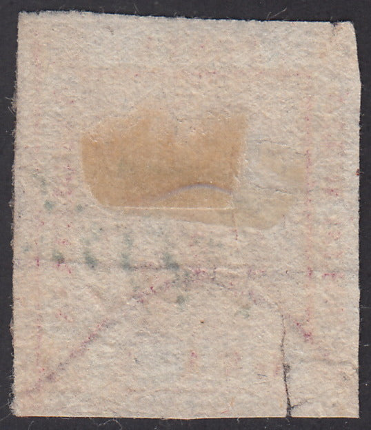 1858 - Reino de Nápoles 5 placa de grano II de carmín rosa usada con cancelación original (9)
