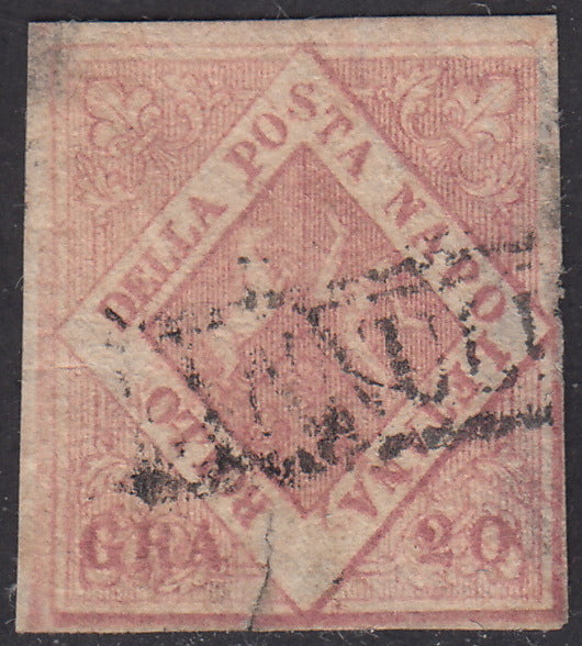 1858 - Regno di Napoli 20 grana rosa brunastro I tavola usato con annullo originale (12)
